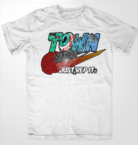 THE TOWN JUST REP IT MONSTER TEE WHITE